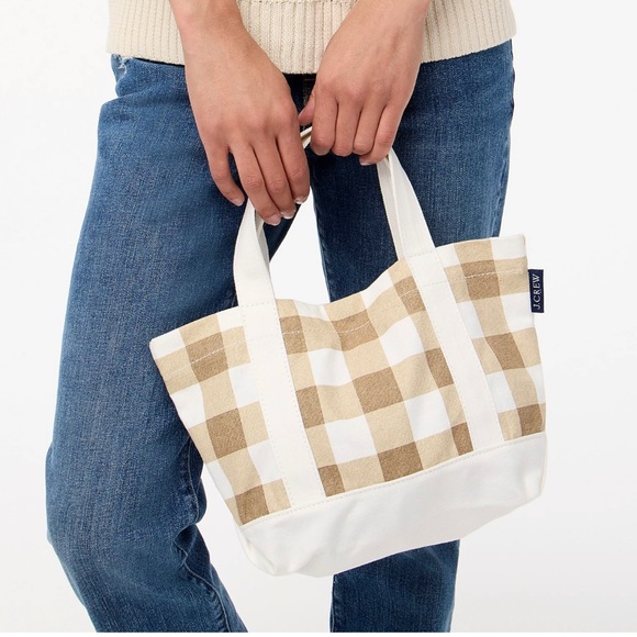J. CREW FACTORY Mini Structured Canvas Plaid Tote Bag - New With Tags - Picture 2 of 9